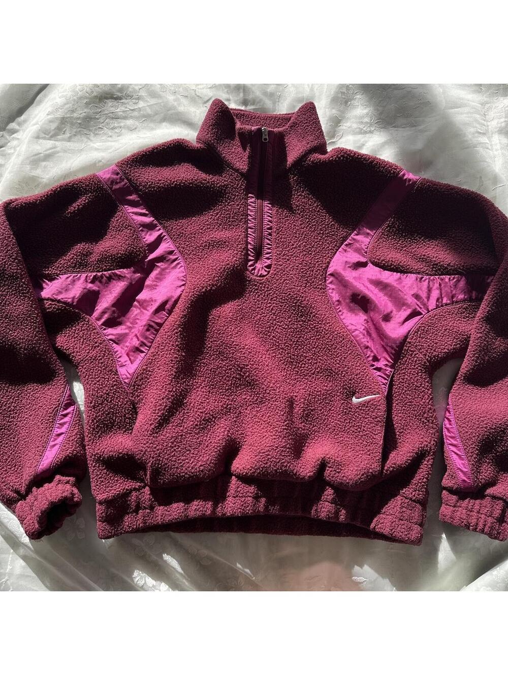 Nike burgundy fleece quarter zip sweatshirt with pink panels